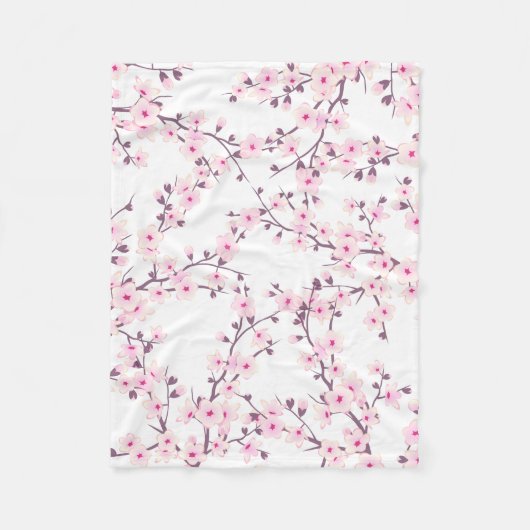 Bloeiende kersenbloesems Roze Wit Fleece Deken (Voorkant)