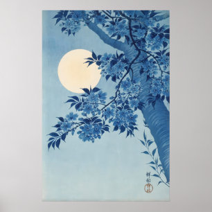 Bloeiende kersenboom op een maanverlichte nacht Ja Poster