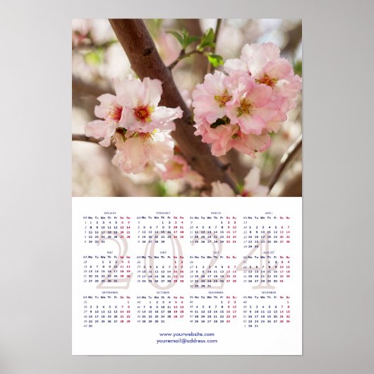 Bloeiende kersenboomkalender 2024 met feestdagen poster (Voorkant)
