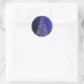 Bloeiende Kerstboom Blauw Retouradres Ronde Sticker (Tas)