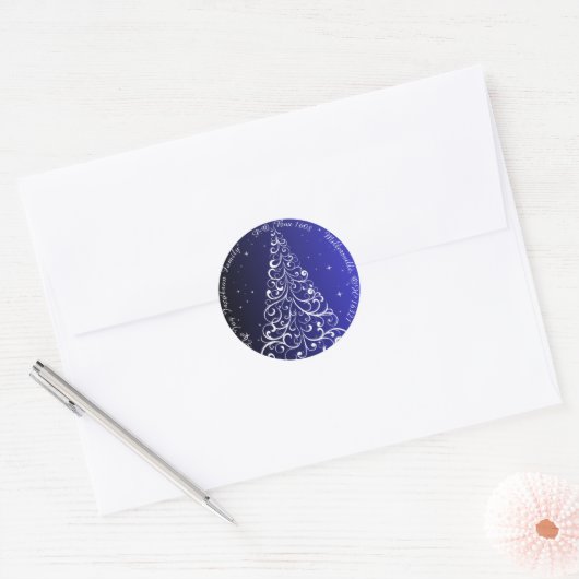 Bloeiende Kerstboom Blauw Retouradres Ronde Sticker (Envelop)