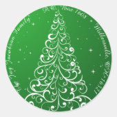 Bloeiende Kerstboom Groen Retouradres Ronde Sticker (Voorkant)