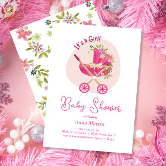 Bloeiende Koets Baby Shower Uitnodiging