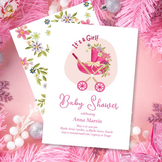 Bloeiende Koets Baby Shower Uitnodiging