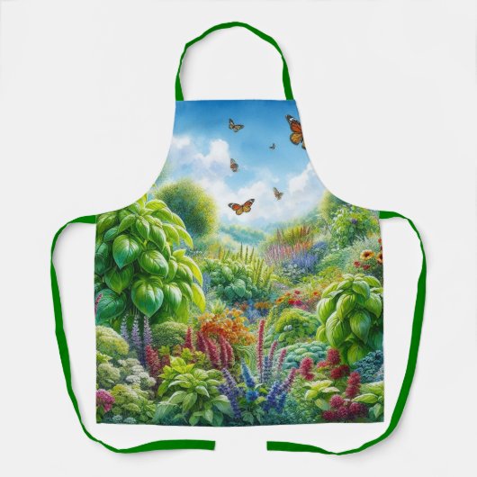 Bloeiende kruiden en vlinders / tuin schort (Voorkant)