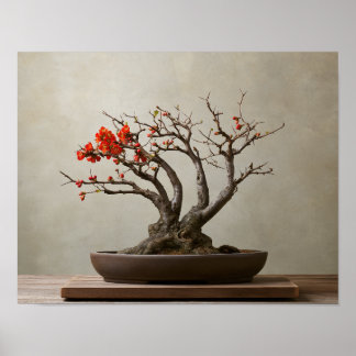 Bloeiende Kweepeer Bonsai Kunstprint | Japanse Kun Poster