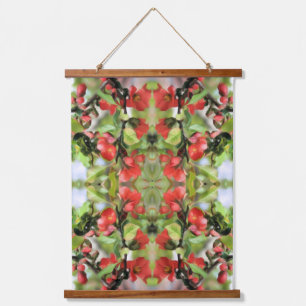 Bloeiende kweepeer Rode Bloesems Bloemkunst Abstra Hangend Wandkleed
