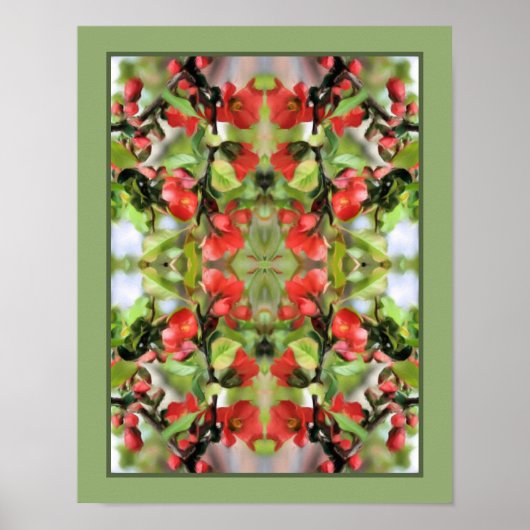 Bloeiende kweepeer rode bloesems spiegel Abstract Poster (Voorkant)