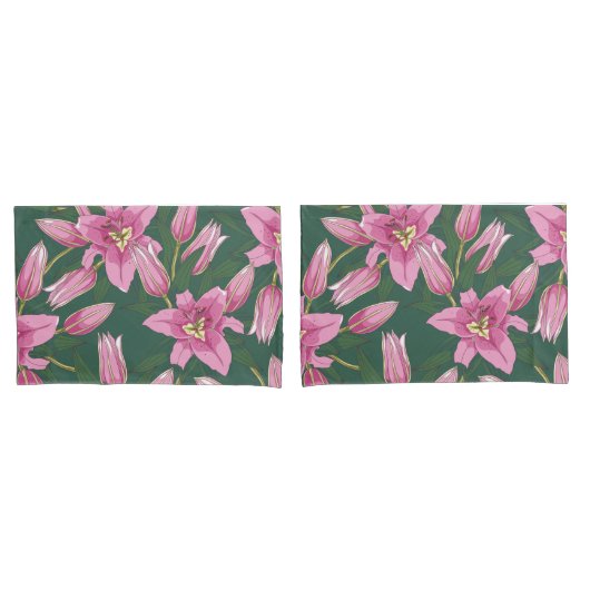 Bloeiende lelies in diep groen kussensloop (Voorkant-Set)