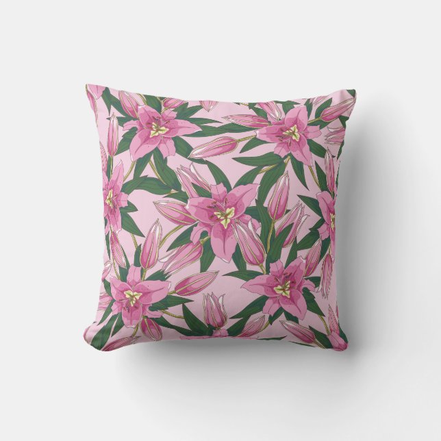 Bloeiende lelies in pastelroze kussen (Voorkant)