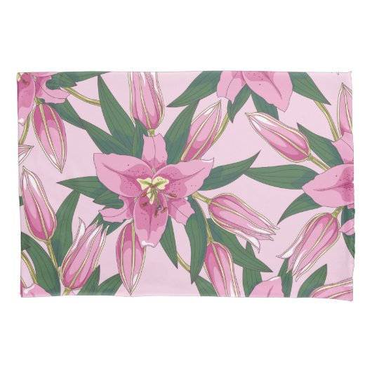 Bloeiende lelies in pastelroze kussensloop (Voorkant-Links)