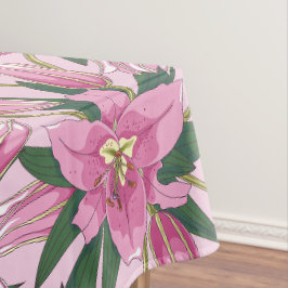 Bloeiende lelies in pastelroze tafelkleed