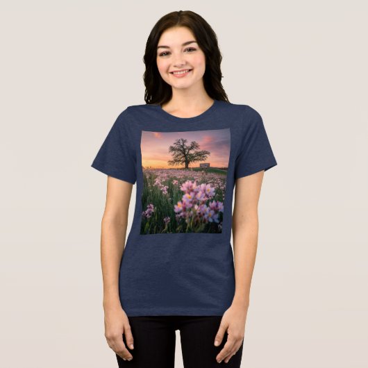 Bloeiende lente zonsondergang marine Tri-Blend shirt (Voorkant volledig)