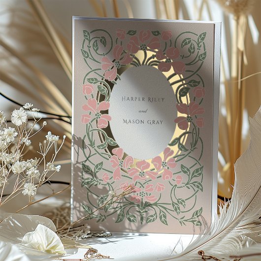 Bloeiende liefde Art Nouveau bruiloft Folie Uitnodiging