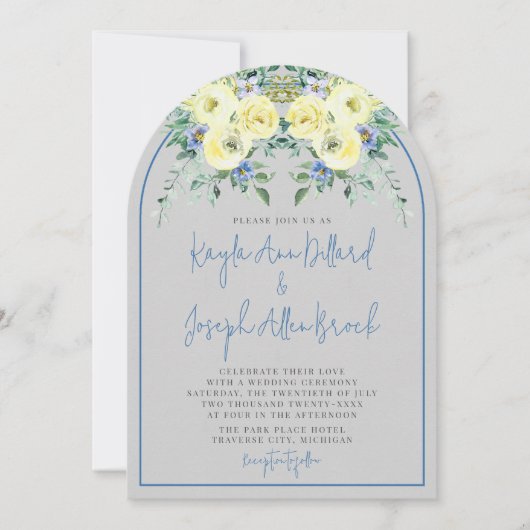 Bloeiende liefde Blauw Geel Bloemen Boog Huwelijk Kaart (Voorkant)