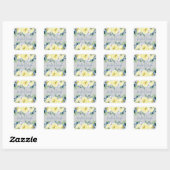Bloeiende Liefde Blauw Geel Bloemen Bruiloft Vierkante Sticker (Vel)