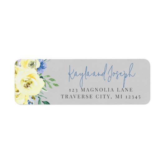 Bloeiende Liefde Blauw Geel Bloemen Retouradres Etiket (Voorkant)