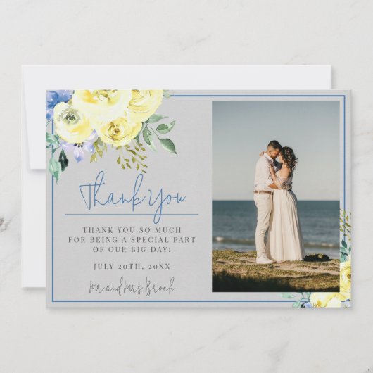 Bloeiende Liefde Blauw Geel Bloemen Zomerlente Bedankkaart (Voorkant)