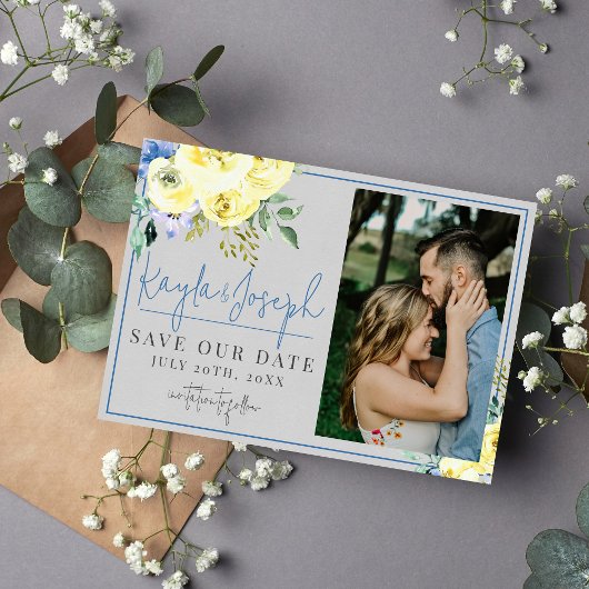 Bloeiende Liefde Blauw Geel Bloemen Zomerlente Save The Date