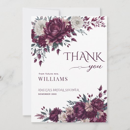Bloeiende Liefde Bloemen Burgundy Crème Bruiloftsf Bedankkaart (Voorkant)