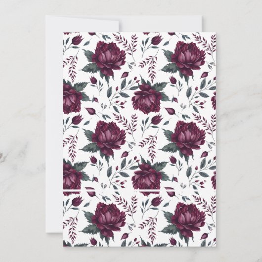 Bloeiende Liefde Bloemen Burgundy Crème Bruiloftsf Bedankkaart (Achterkant)