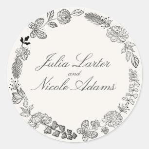 Bloeiende Liefde Bloemige Romantische Roze Paarse  Ronde Sticker