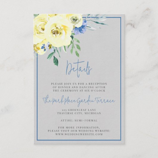 Bloeiende Liefde Geel en Blauw Bloemen Informatiekaartje (Voorkant)