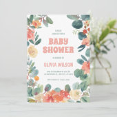 Bloeiende Liefde: Groen & Koraal Baby shower Kaart (Staand voorkant)