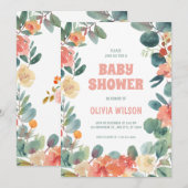 Bloeiende Liefde: Groen & Koraal Baby shower Kaart (Voorkant / Achterkant)