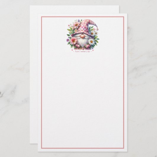Bloeiende liefde: Moederdag Gnome Briefpapier (Voorkant / Achterkant)