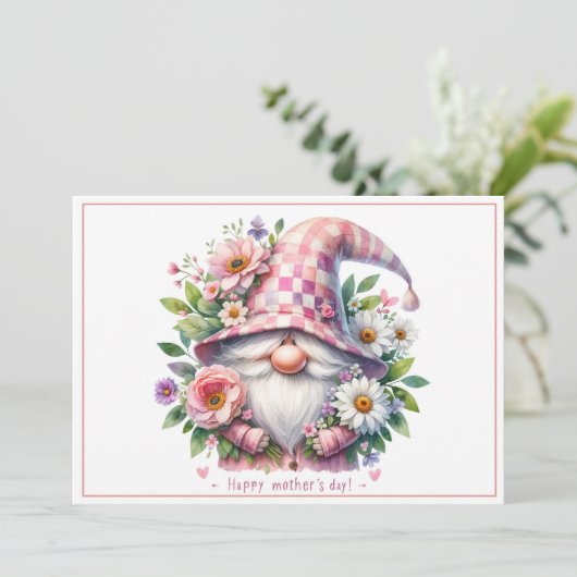 Bloeiende Liefde: Moederdag Kabouter Feestdagenkaart (Staand voorkant)