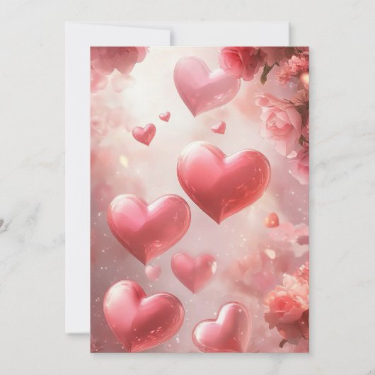 Bloeiende liefde: roze rozen hart bruiloft uitnodi kaart (Voorkant)