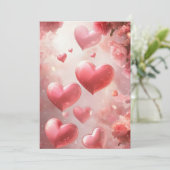 Bloeiende liefde: roze rozen hart bruiloft uitnodi kaart (Staand voorkant)