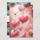 Bloeiende liefde: roze rozen hart bruiloft uitnodi kaart (Voorkant / Achterkant)