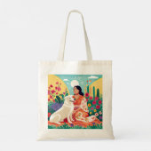 Bloeiende Liefde voor Zelf, Vrouw & Reddingshond T Tote Bag (Achterkant)