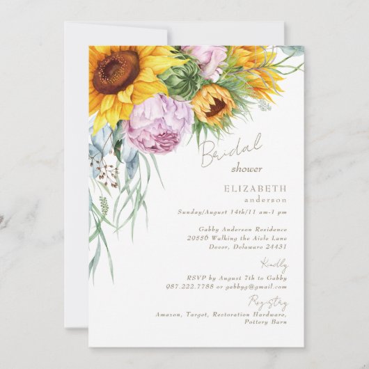 Bloeiende liefde zonnebloem pioenen Vrijgezellenfe Kaart (Voorkant)