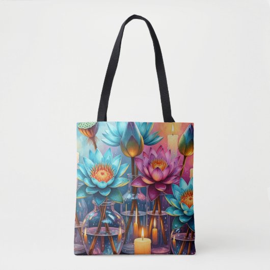 Bloeiende Lotus Waterverf Canvas tas – Vibrant Art (Voorkant)