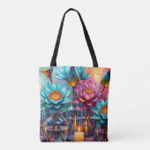 Bloeiende Lotus Waterverf Canvas tas – Vibrant Art (Achterkant)