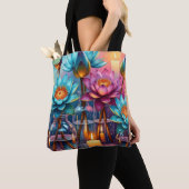 Bloeiende Lotus Waterverf Canvas tas – Vibrant Art (Dichtbij)