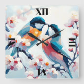 Bloeiende lovebirds vierkante klok (Voorkant)