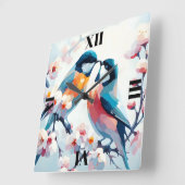 Bloeiende lovebirds vierkante klok (Hoek)