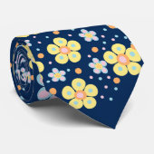 Bloeiende madeliefjes. Geel en Roze D Blauw BG Stropdas (Opgerold)