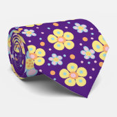 Bloeiende madeliefjes. Geel en Roze Paarse BG Stropdas (Opgerold)