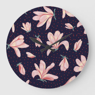 Bloeiende magnolia's, met de hand getekend patroo grote klok