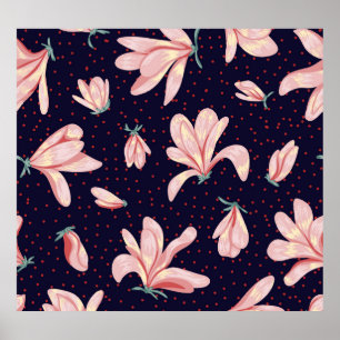Bloeiende magnolia's, met de hand getekend  patroo poster
