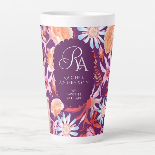 Bloeiende mystieke bloemenmonogram latte Mok (Voorkant)