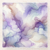 Bloeiende Orchidee Paarse Waterverf Abstracte Kuns Glazen Onderzetter (Voorkant)