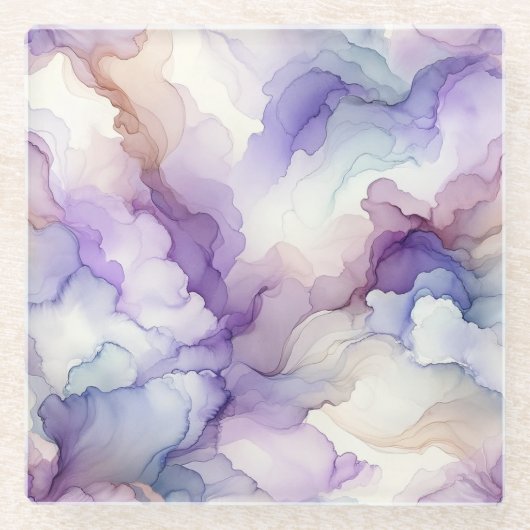 Bloeiende Orchidee Paarse Waterverf Abstracte Kuns Glazen Onderzetter (Voorkant)