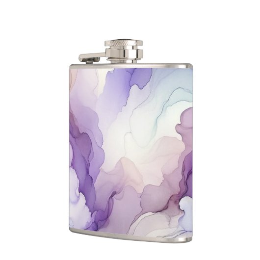 Bloeiende Orchidee Paarse Waterverf Abstracte Kuns Heupfles (Links)