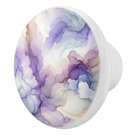 Bloeiende Orchidee Paarse Waterverf Abstracte Kuns Keramische Knop (Rechts)